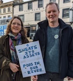 Cllr Andrew Prosser  and Rosie Pearson Green Candidate for Brize Norton & Shilton protesting about Sewage outfalls into our rivers